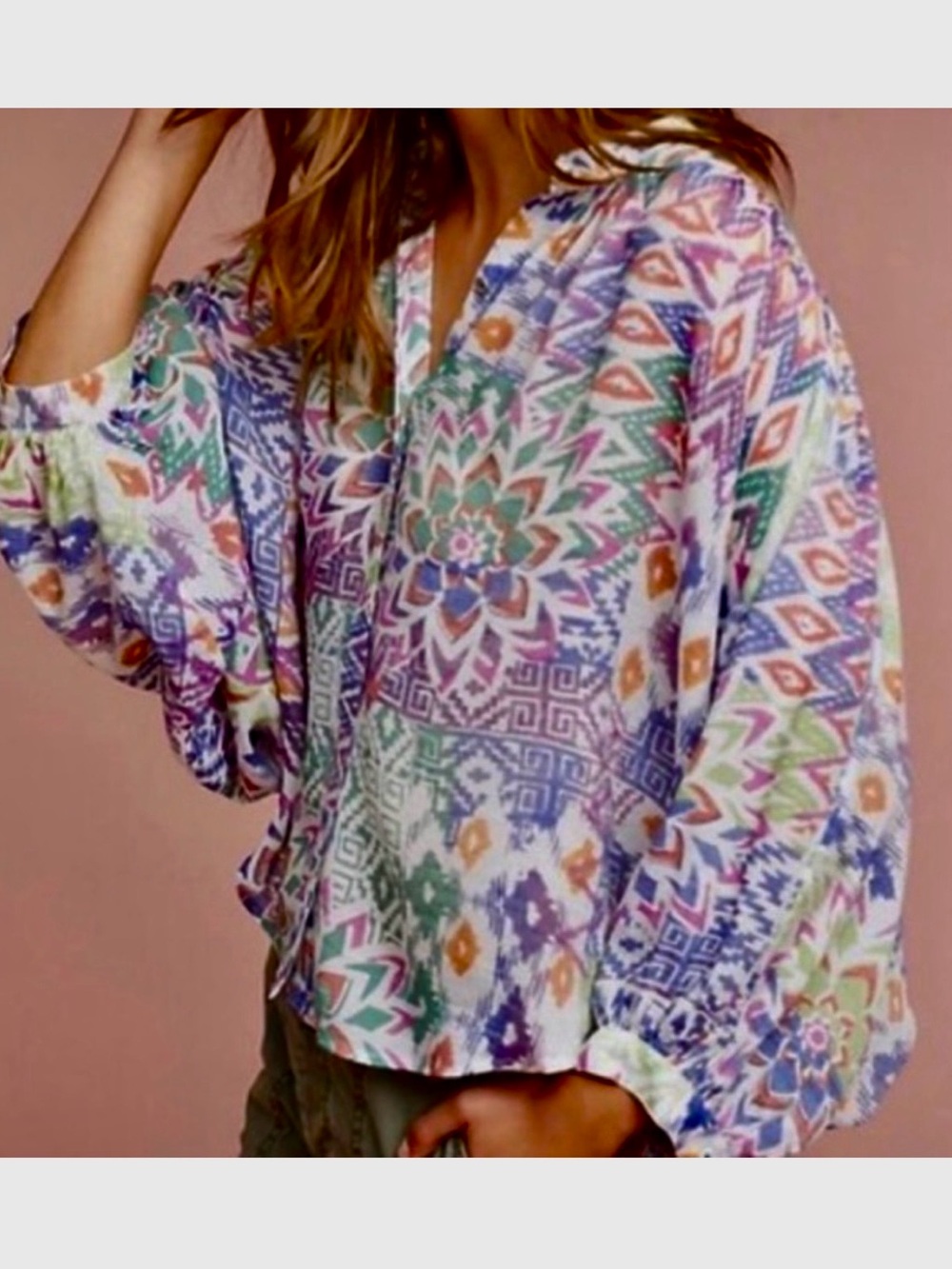 Maeve Sz S Ikat Print Top Dolman Batwing Sleeves Boho Colorful Anthropologie